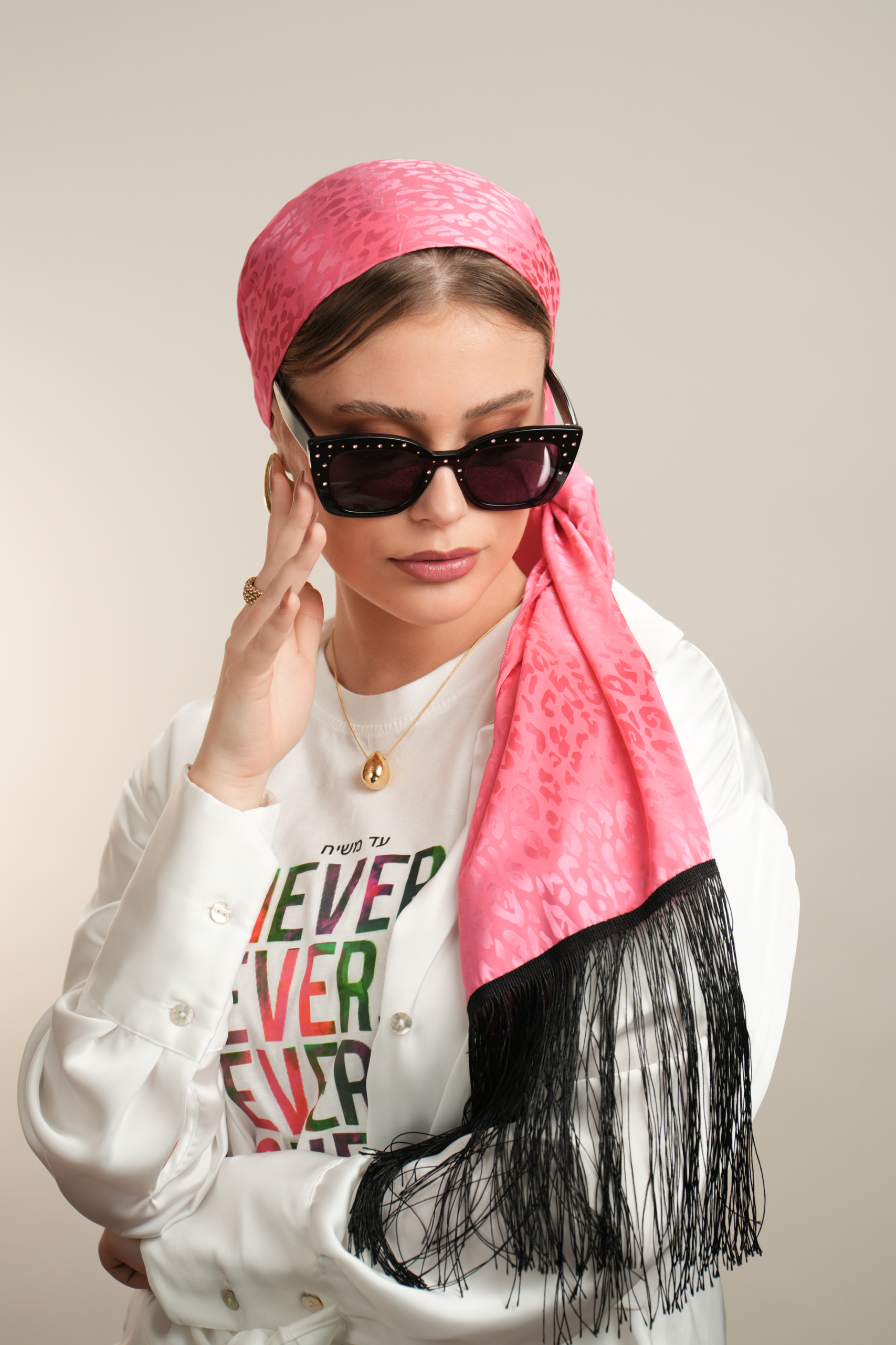 Pink Long headscarf with/without fringes