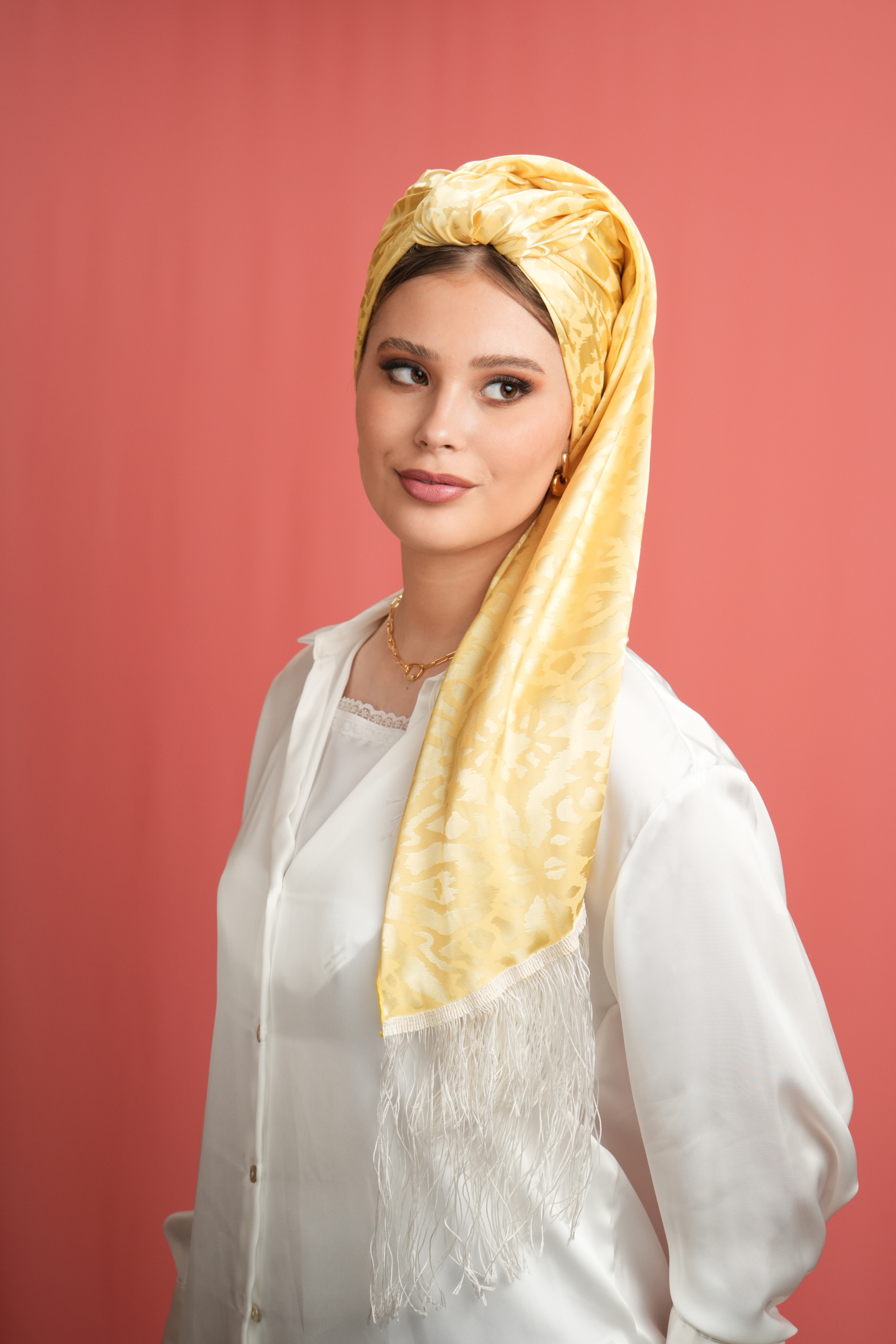 Long Yellow headscarf with/without White  fringes