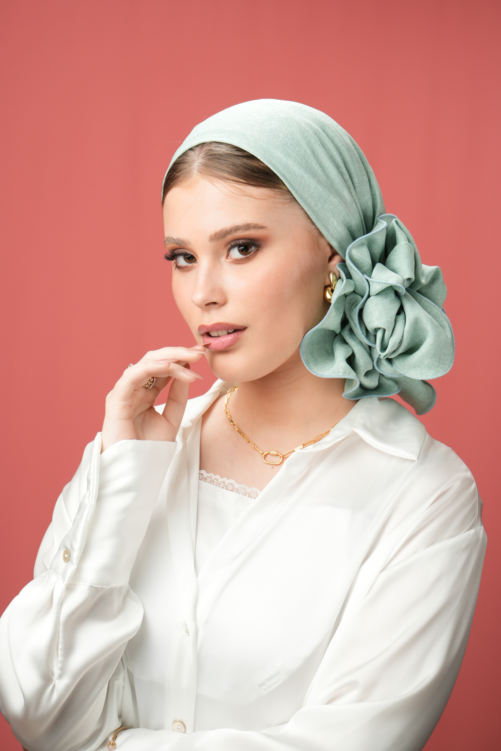 Synthetic Linen Green Mint Headscarf