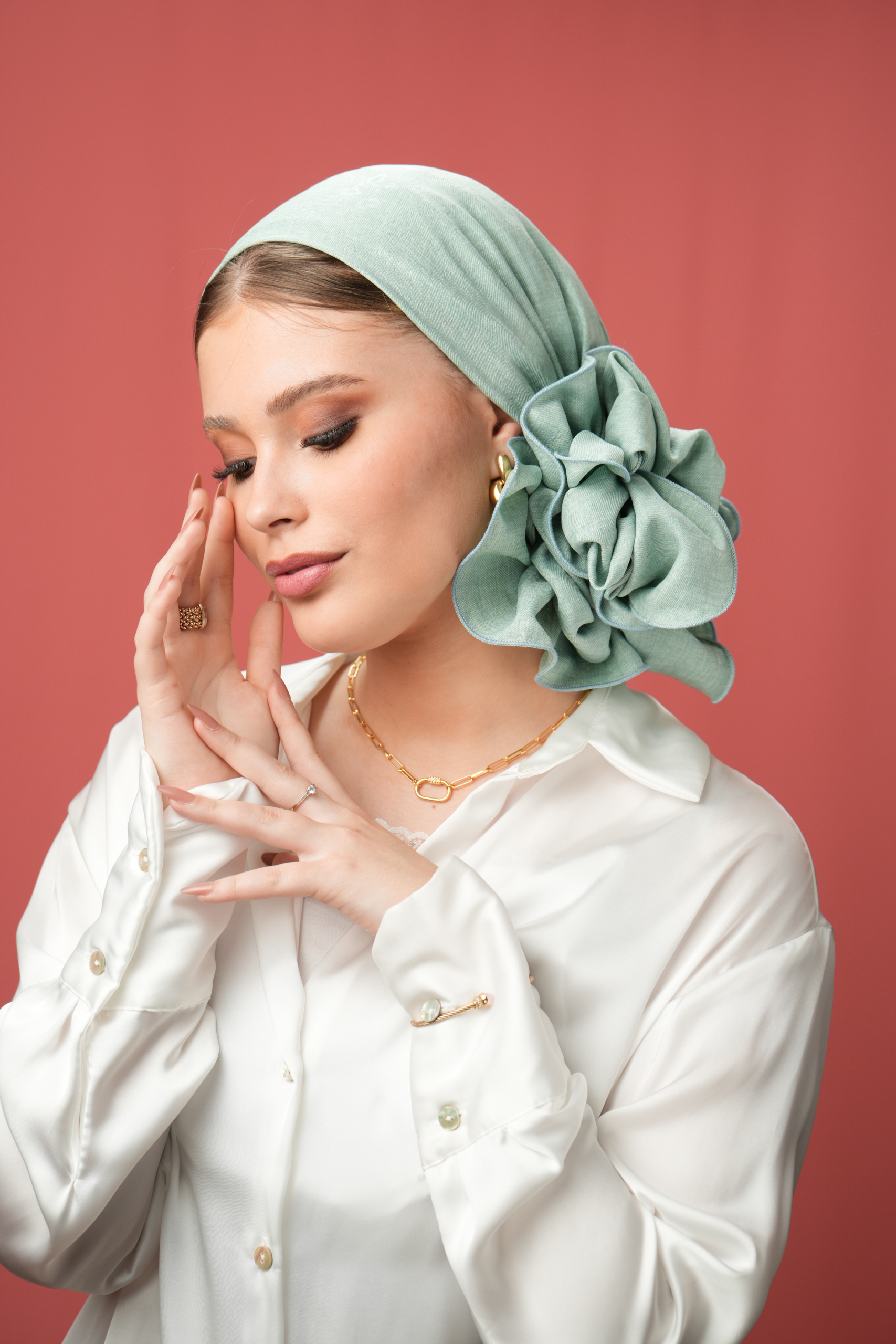 Synthetic Linen Green Mint Headscarf