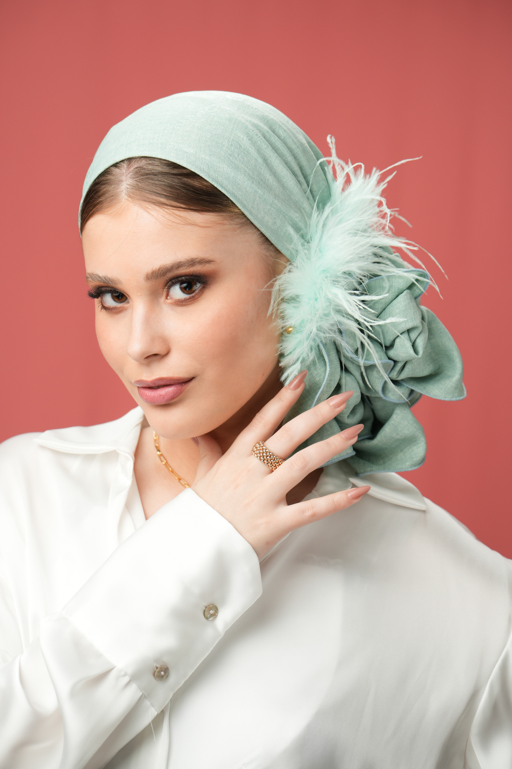 Light Green Feathered Scrunchie (headscarf not included)