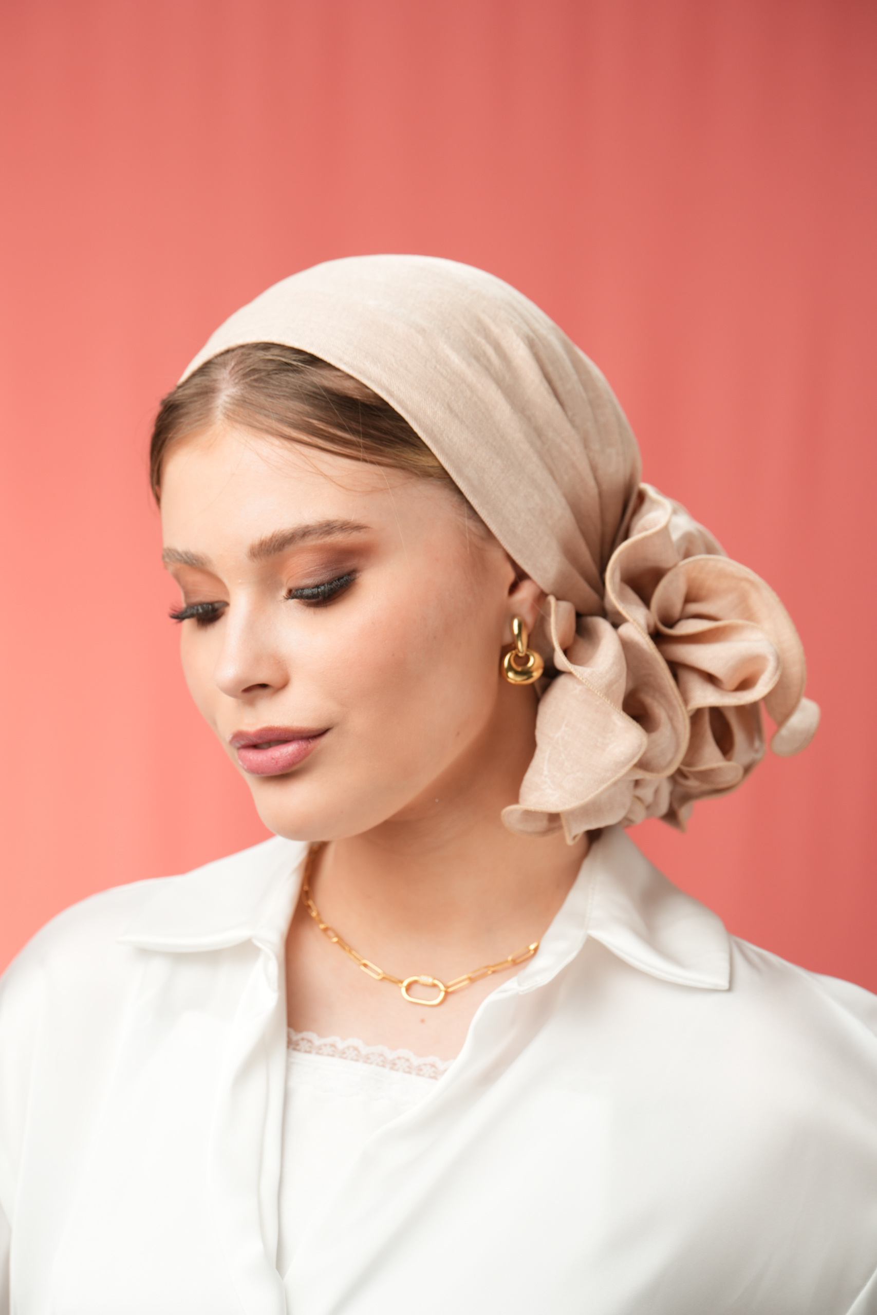 Synthetic Linen Light Beige Headscarf