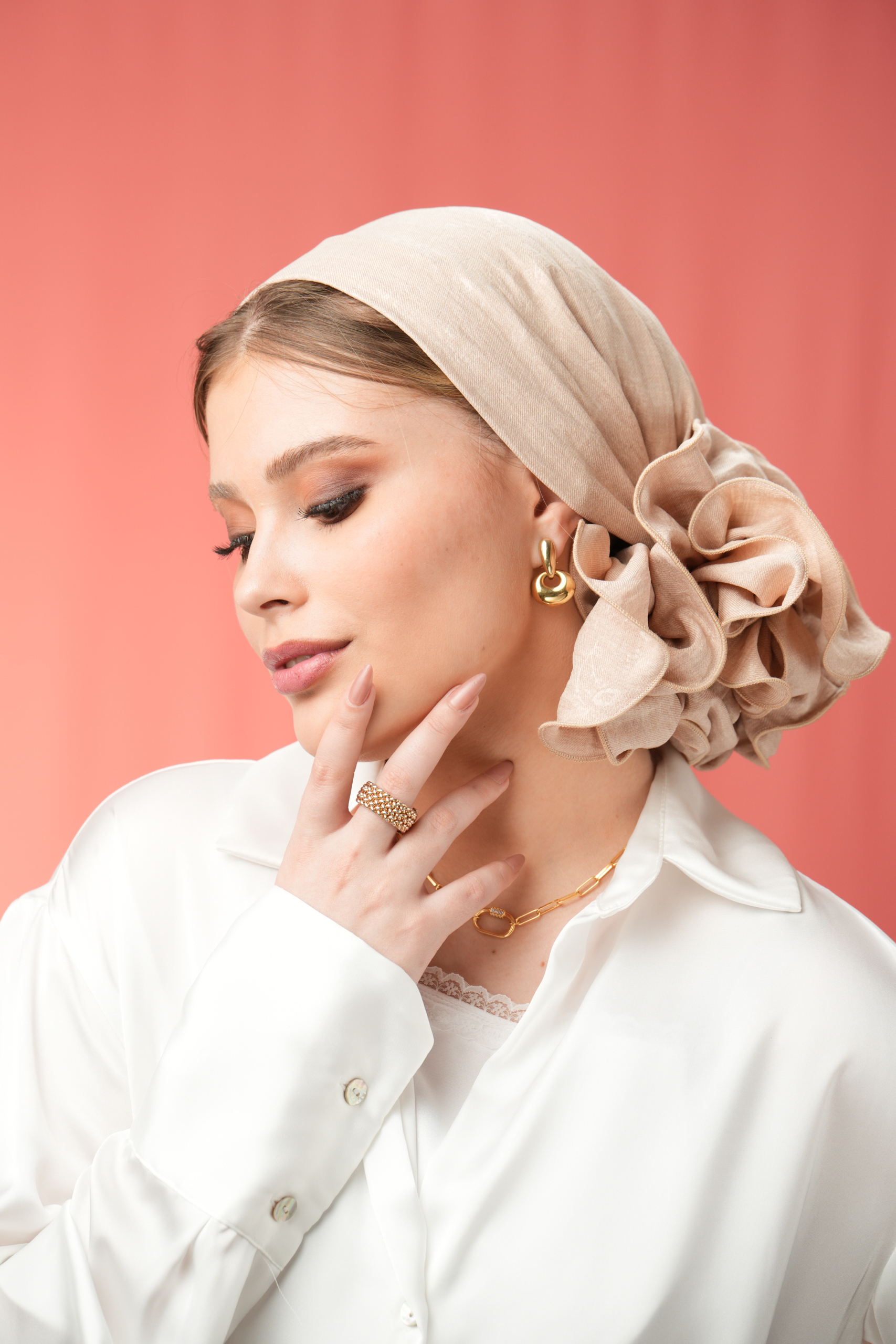 Synthetic Linen Light Beige Headscarf