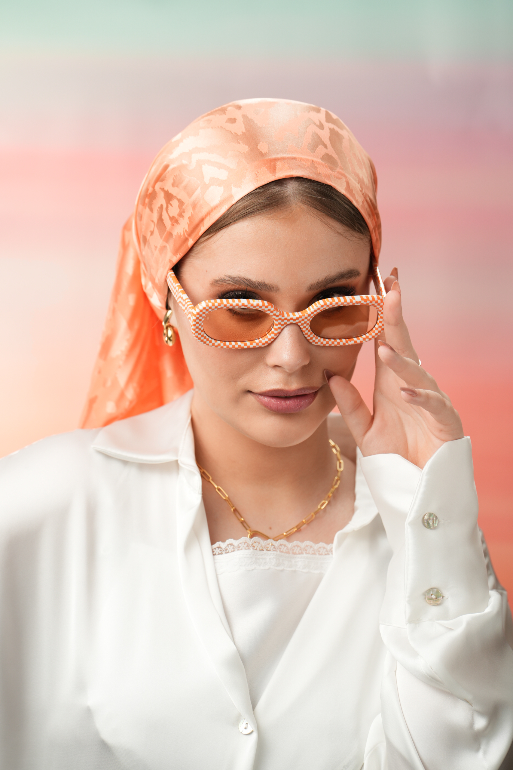 Long Coral headscarf with/without White or Black fringes