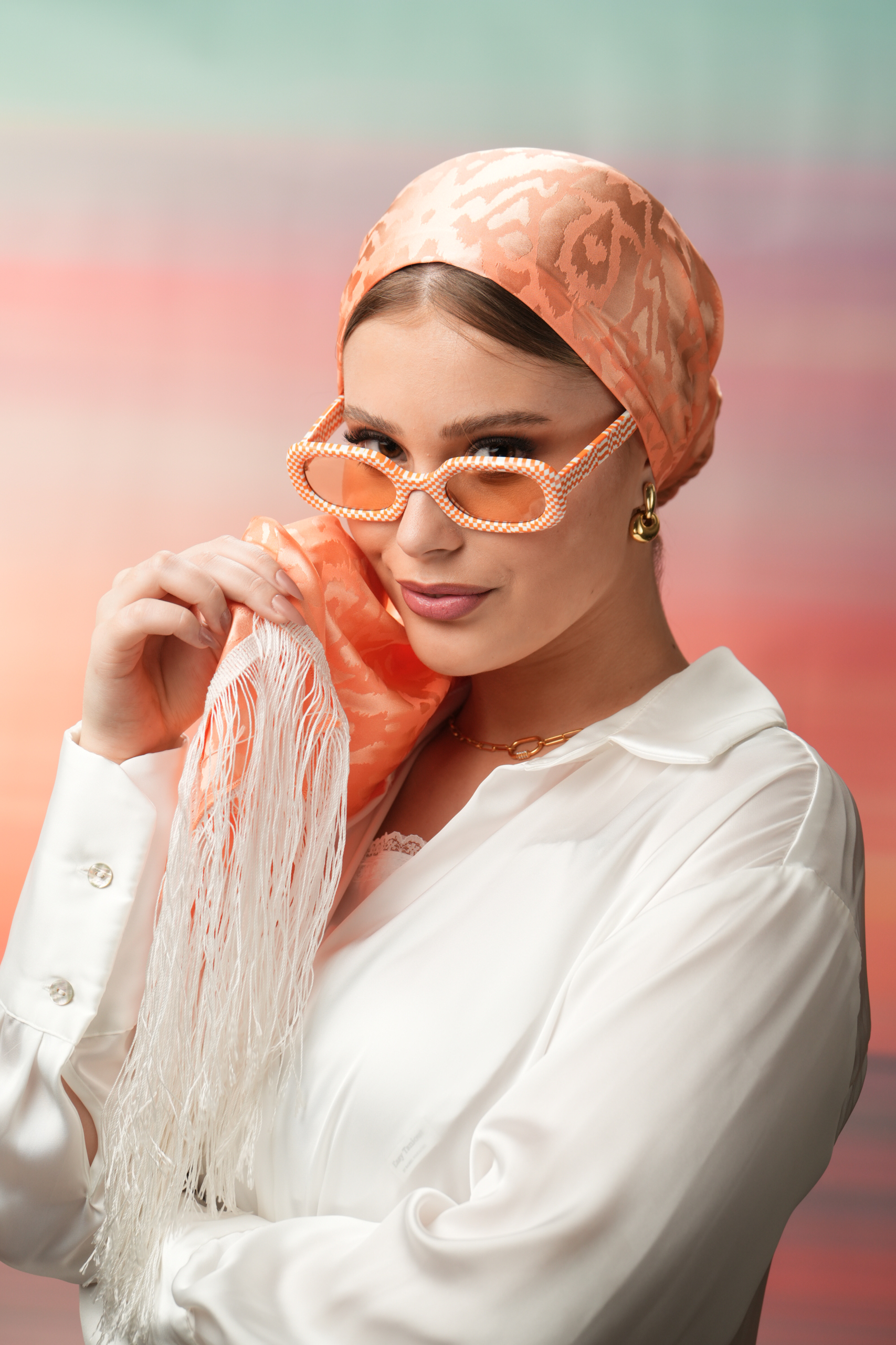 Long Coral headscarf with/without White or Black fringes