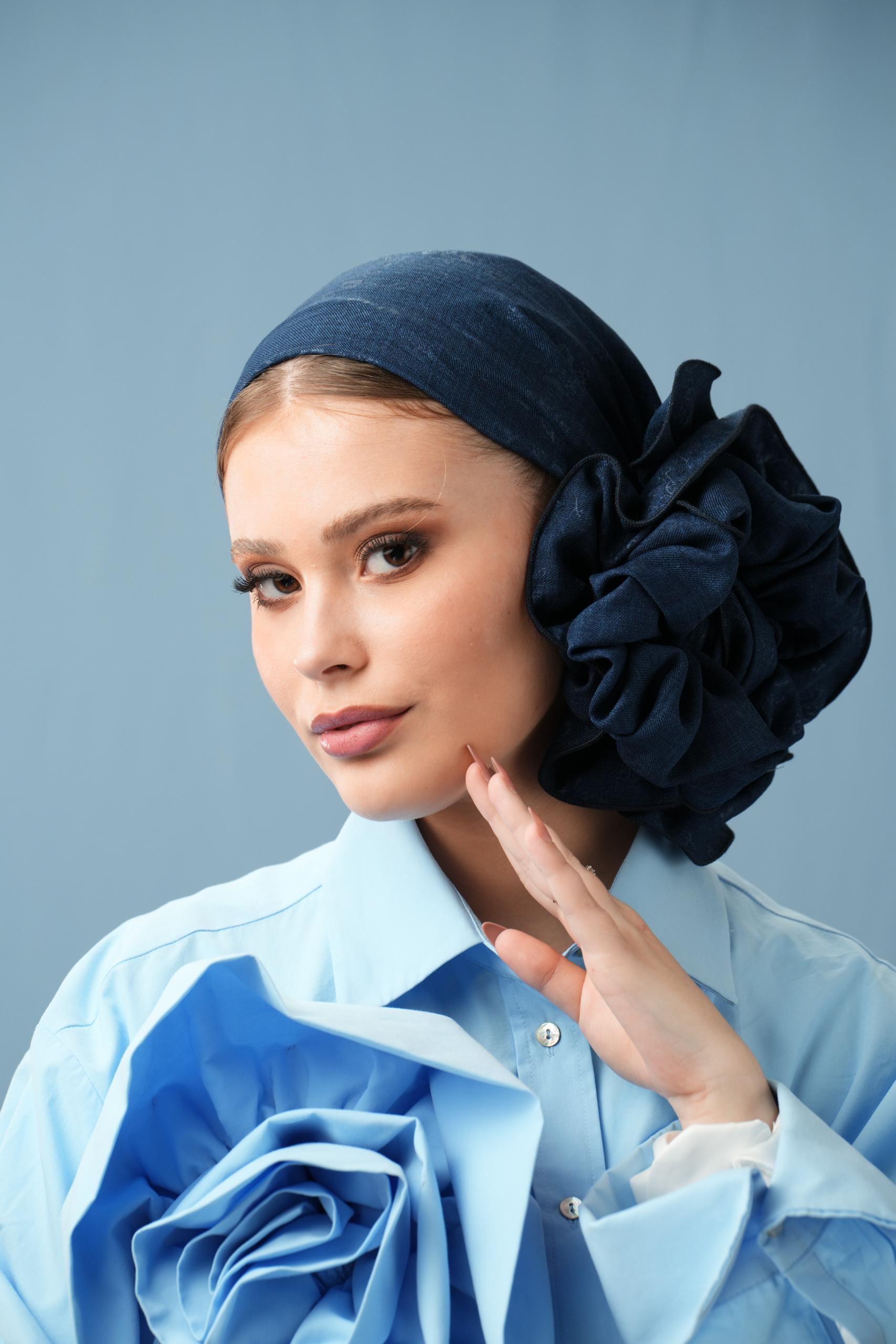Synthetic Linen Dark Blue Headscarf
