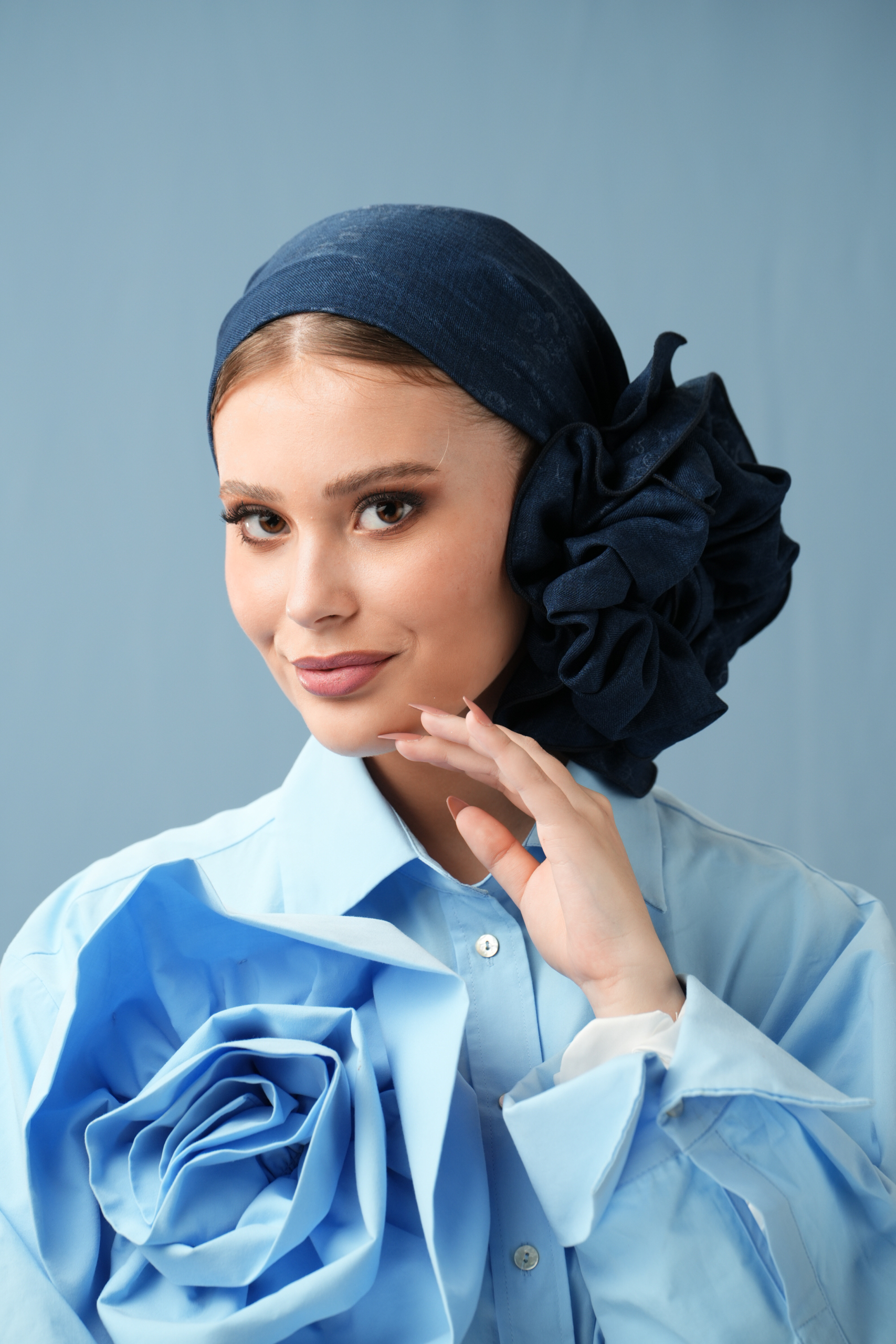 Synthetic Linen Dark Blue Headscarf