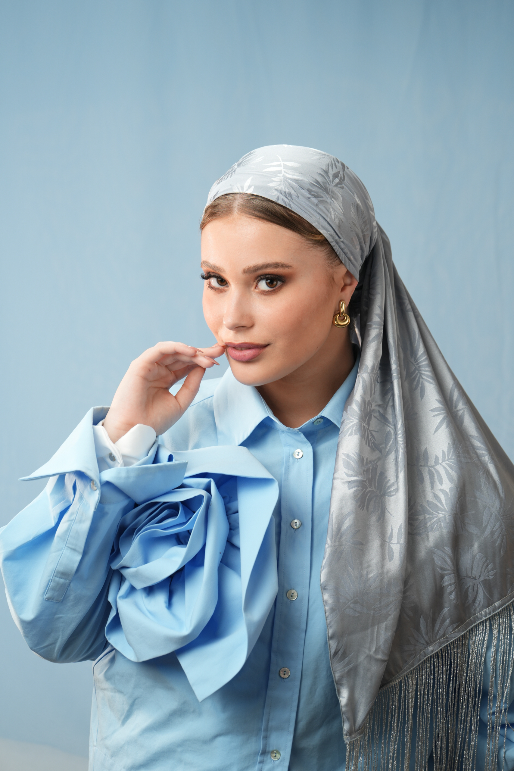 Long Silver headscarf with/without Silver fringes