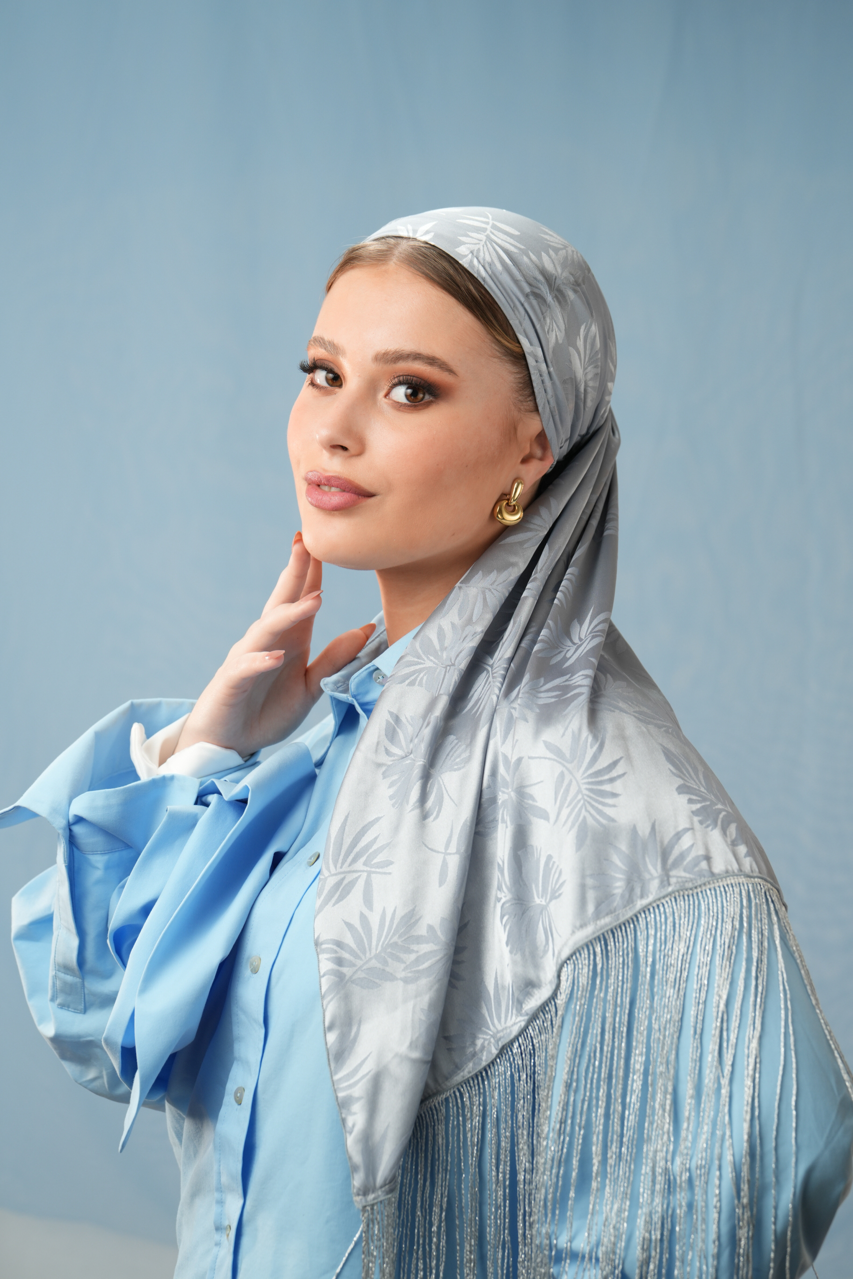 Long Silver headscarf with/without Silver fringes