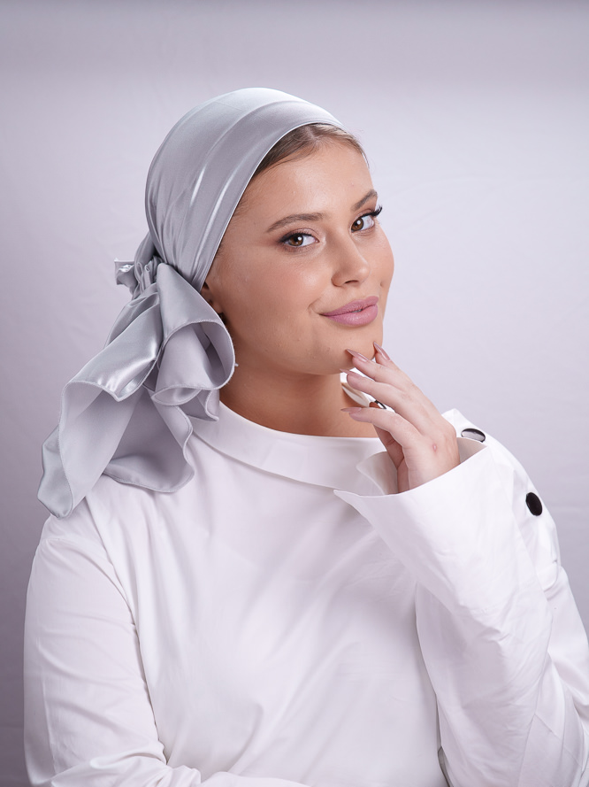 Silver Satin Evening headscarf