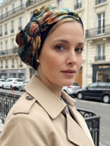 Dark blue beret with a colored application