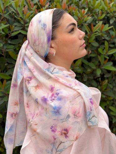 Long Flower Headscarf Lycra Muslin Pink Purple and Blue