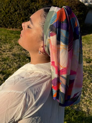 Long Flower Headscarf Lycra Muslin Red Colorful