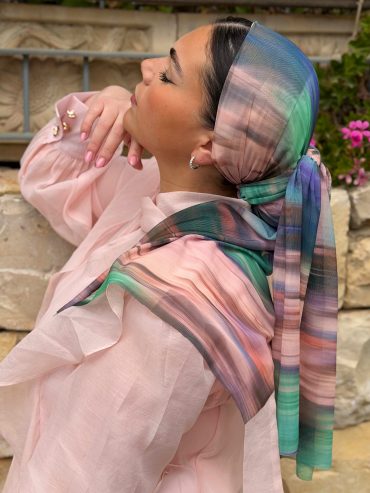 Long Headscarf Lycra Muslin Pink Green and Blue