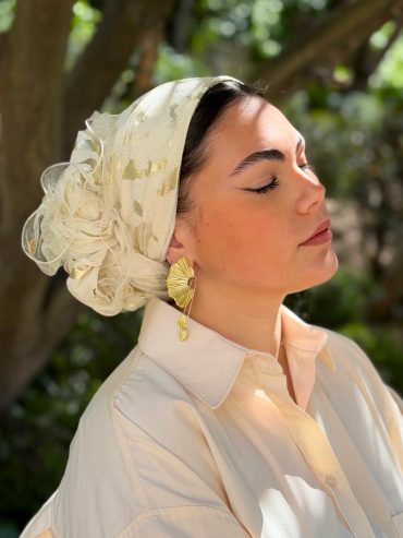 Printed Headscarf Prescious Off White and Gold