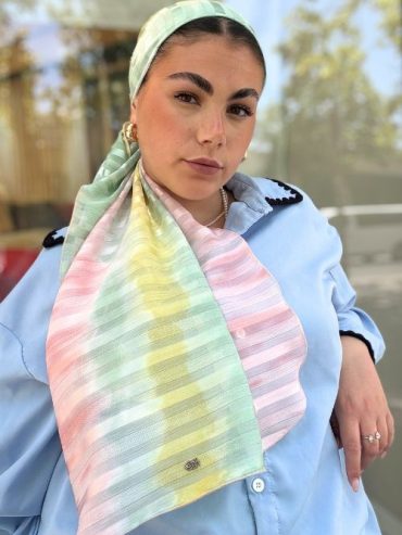 Stripes Headscarf Colorfull Pink Yellow and Green