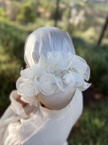 White Smoke Scrunchie Tulle with pearls (headscarf not included)