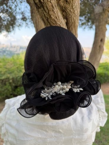 Black Smoke Scrunchie Tulle with pearls (headscarf not included)