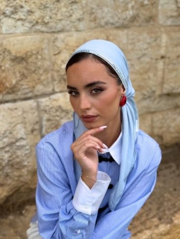 Light Blue Triangle headscarf with Glitter Strip